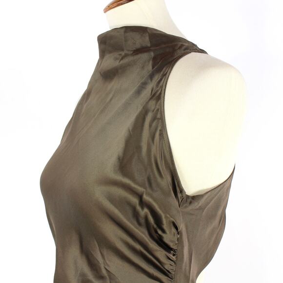 Reformation Morel Brown Anaiis Silk Dress High Neck Open Back Maxi Dress Size 6 - Picture 4 of 7